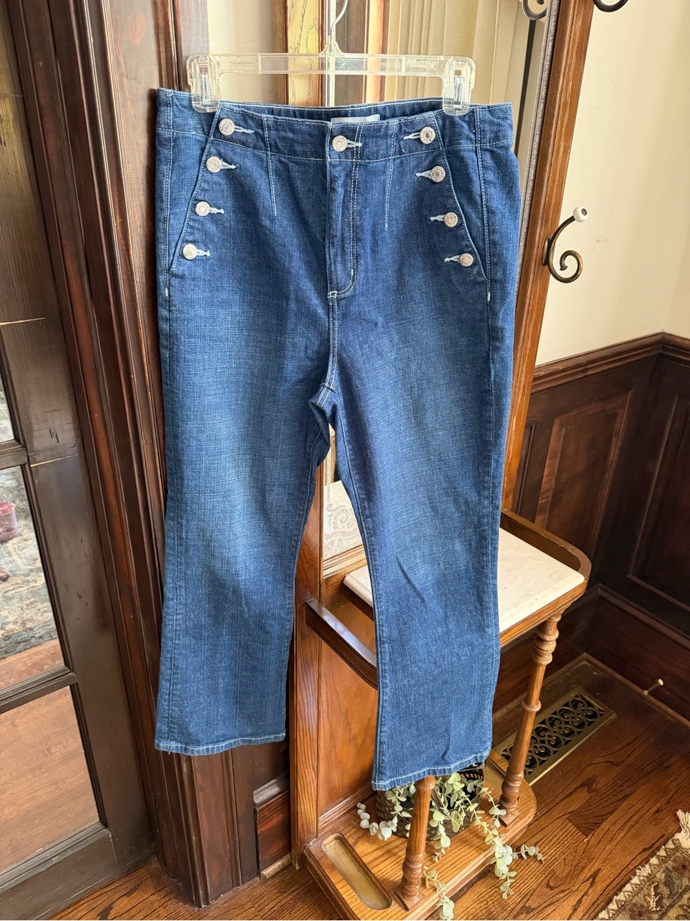 LOFT Dark Blue High-Rise Button-Front Jeans